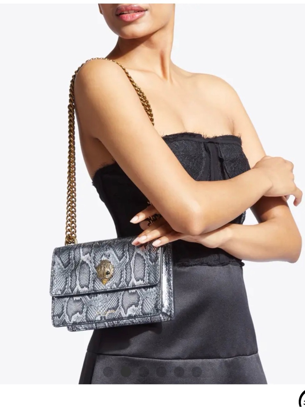 Kurt Geiger Chain-Handle Snake Print Shoulder Bag in Gray